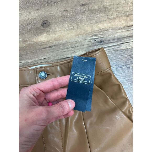 Abercrombie & Fitch Ultra High-Rise Faux Leather Pants Split Ankle Brown 26 NWT - Picture 3 of 12